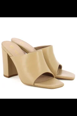 Damskie Carinii Skórzane Klapki Damskie | Eleganckie*Beżowe klapki na obcasie --B8263-R47-000-000-000