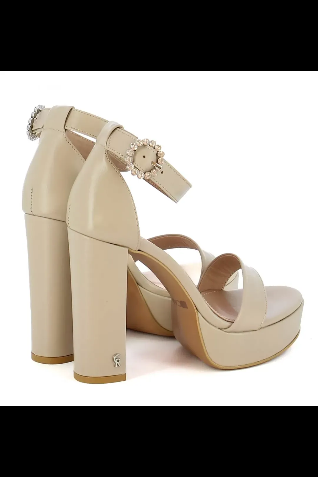 Damskie Carinii Skórzane Sandały Damskie | Na Słupku*Beżowe sandały na słupku --B9033-R94-000-000-F86