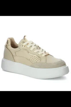 Damskie Carinii Skórzane Sneakersy Damskie | Beżowe Sneakersy Damskie*Beżowe sneakersy na białej platformie --B9977-491-180-000-000