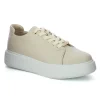 Damskie Carinii Skórzane Sneakersy Damskie | Beżowe Sneakersy Damskie*Beżowe sneakersy na białej platformie --B9970-491-000-000-000