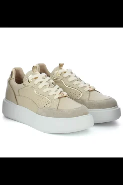 Damskie Carinii Skórzane Sneakersy Damskie | Beżowe Sneakersy Damskie*Beżowe sneakersy na białej platformie --B9977-491-180-000-000