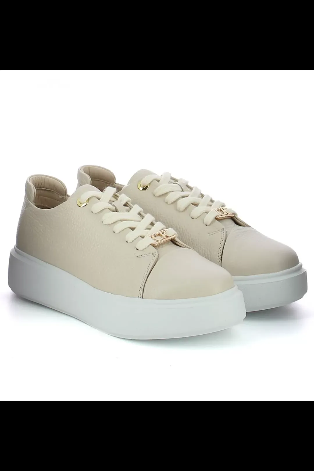 Damskie Carinii Skórzane Sneakersy Damskie | Beżowe Sneakersy Damskie*Beżowe sneakersy na białej platformie --B9970-491-000-000-000
