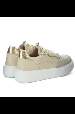 Damskie Carinii Skórzane Sneakersy Damskie | Beżowe Sneakersy Damskie*Beżowe sneakersy na białej platformie --B9977-491-180-000-000