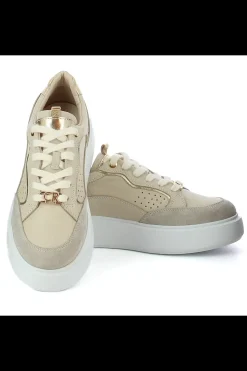 Damskie Carinii Skórzane Sneakersy Damskie | Beżowe Sneakersy Damskie*Beżowe sneakersy na białej platformie --B9977-491-180-000-000