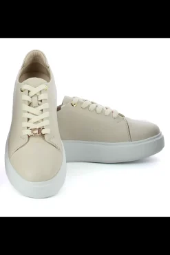 Damskie Carinii Skórzane Sneakersy Damskie | Beżowe Sneakersy Damskie*Beżowe sneakersy na białej platformie --B9970-491-000-000-000