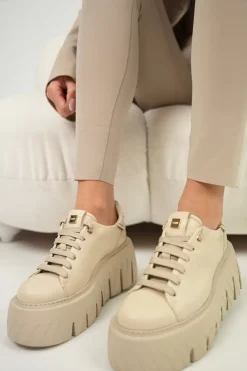 Damskie Carinii Skórzane Sneakersy Damskie | Beżowe Sneakersy Damskie*Beżowe sneakersy na platformie --B10076-T43-000-000-G75