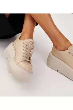 Damskie Carinii Skórzane Sneakersy Damskie | Beżowe Sneakersy Damskie*Beżowe sneakersy na platformie --B9589-T44-000-000-G36