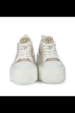 Damskie Carinii Skórzane Sneakersy Damskie | Beżowe Sneakersy Damskie*Beżowe sneakersy na platformie --B9375-L46-T32-000-G36
