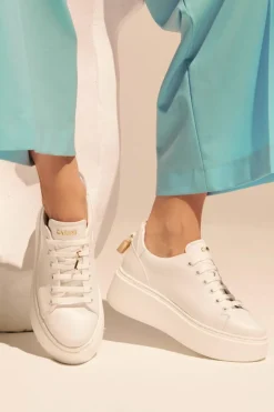 Damskie Carinii Skórzane Sneakersy Damskie | Na Platformie*Białe sneakersy na platformie --B9580-L46-000-000-F69