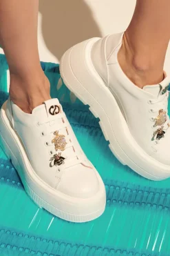 Damskie Carinii Skórzane Sneakersy Damskie | Na Platformie*Białe sneakersy na platformie --B9589-L46-000-000-G36