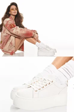 Damskie Carinii Skórzane Sneakersy Damskie | Na Platformie*Białe sneakersy na platformie --B9040-L46-000-000-000