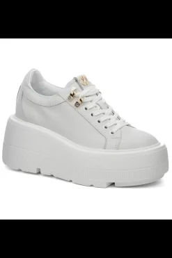 Damskie Carinii Skórzane Sneakersy Damskie | Na Platformie*Białe sneakersy na platformie --B9302-I81-000-000-G36