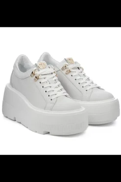 Damskie Carinii Skórzane Sneakersy Damskie | Na Platformie*Białe sneakersy na platformie --B9302-I81-000-000-G36