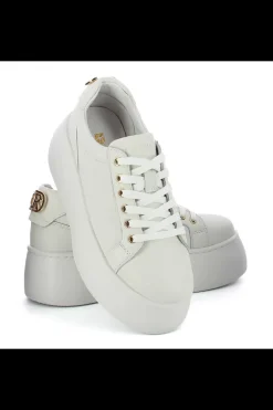 Damskie Carinii Skórzane Sneakersy Damskie | Na Platformie*Białe sneakersy na platformie --B9040-L46-000-000-000