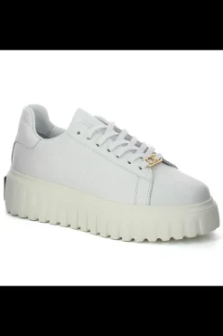 Damskie Carinii Skórzane Sneakersy Damskie | Białe Sneakersy Damskie*Białe sneakersy z blaszką --B10224-L46-000-000-000