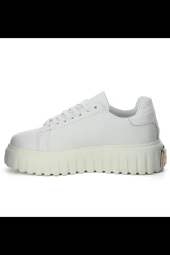 Damskie Carinii Skórzane Sneakersy Damskie | Białe Sneakersy Damskie*Białe sneakersy z blaszką --B10224-L46-000-000-000