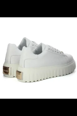 Damskie Carinii Skórzane Sneakersy Damskie | Białe Sneakersy Damskie*Białe sneakersy z blaszką --B10224-L46-000-000-000