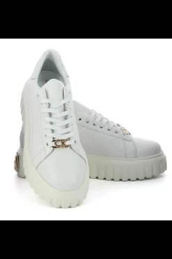 Damskie Carinii Skórzane Sneakersy Damskie | Białe Sneakersy Damskie*Białe sneakersy z blaszką --B10224-L46-000-000-000