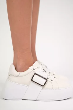 Damskie Carinii Skórzane Sneakersy Damskie | Na Platformie*Białe sneakersy z ozdobną klamrą --B10334-L46-000-000-000
