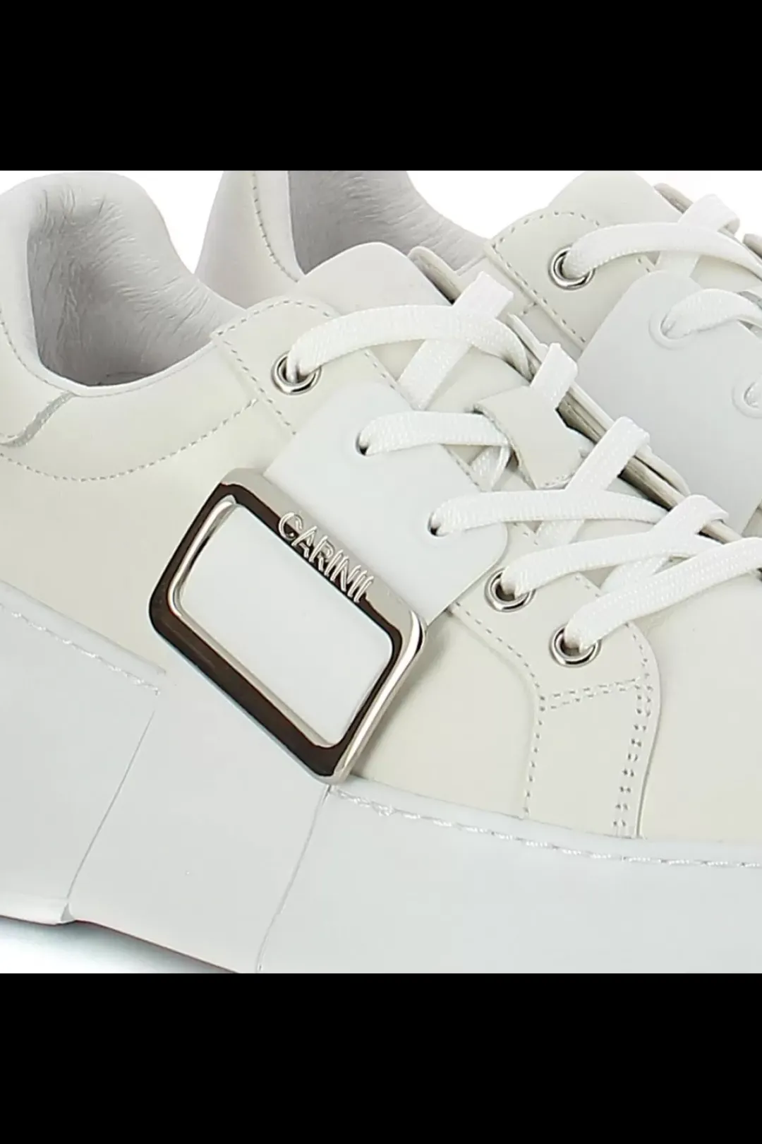 Damskie Carinii Skórzane Sneakersy Damskie | Na Platformie*Białe sneakersy z ozdobną klamrą --B10334-L46-000-000-000