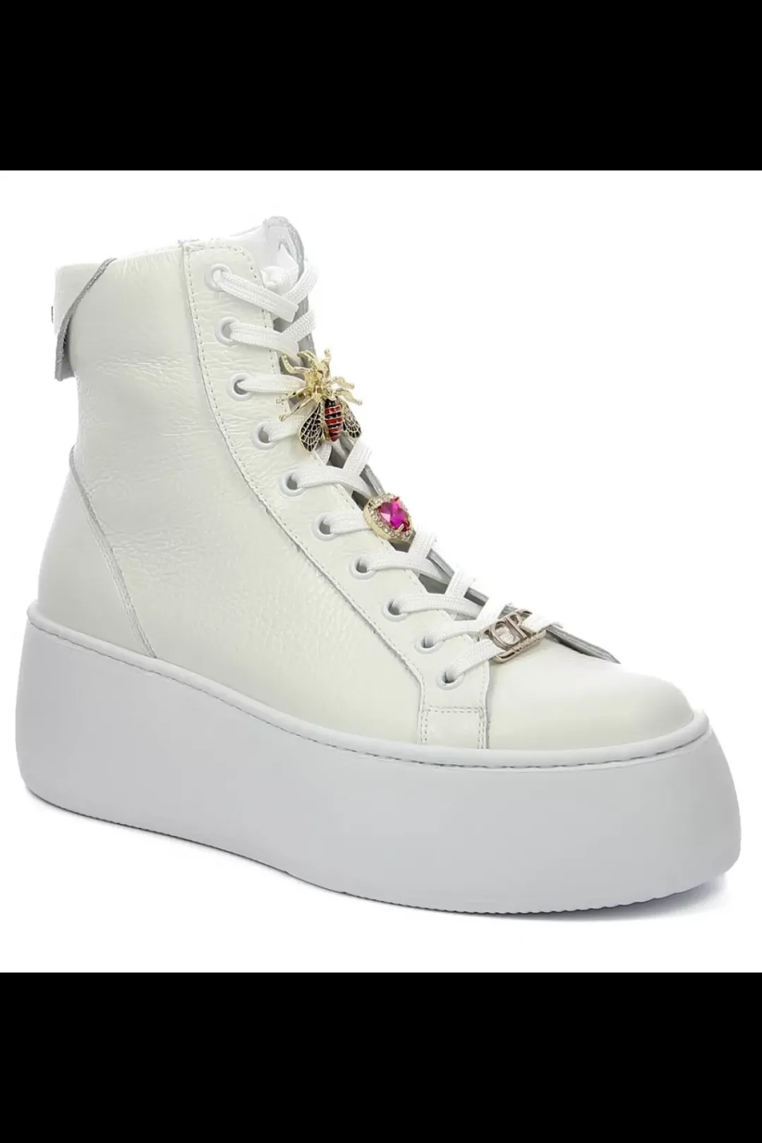 Damskie Carinii Skórzane Sneakersy Damskie | Na Platformie*Białe wysokie sneakersy --B9180-I81-000-000-G23