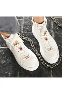 Damskie Carinii Skórzane Sneakersy Damskie | Na Platformie*Białe wysokie sneakersy --B9180-I81-000-000-G23