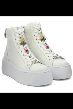 Damskie Carinii Skórzane Sneakersy Damskie | Na Platformie*Białe wysokie sneakersy --B9180-I81-000-000-G23