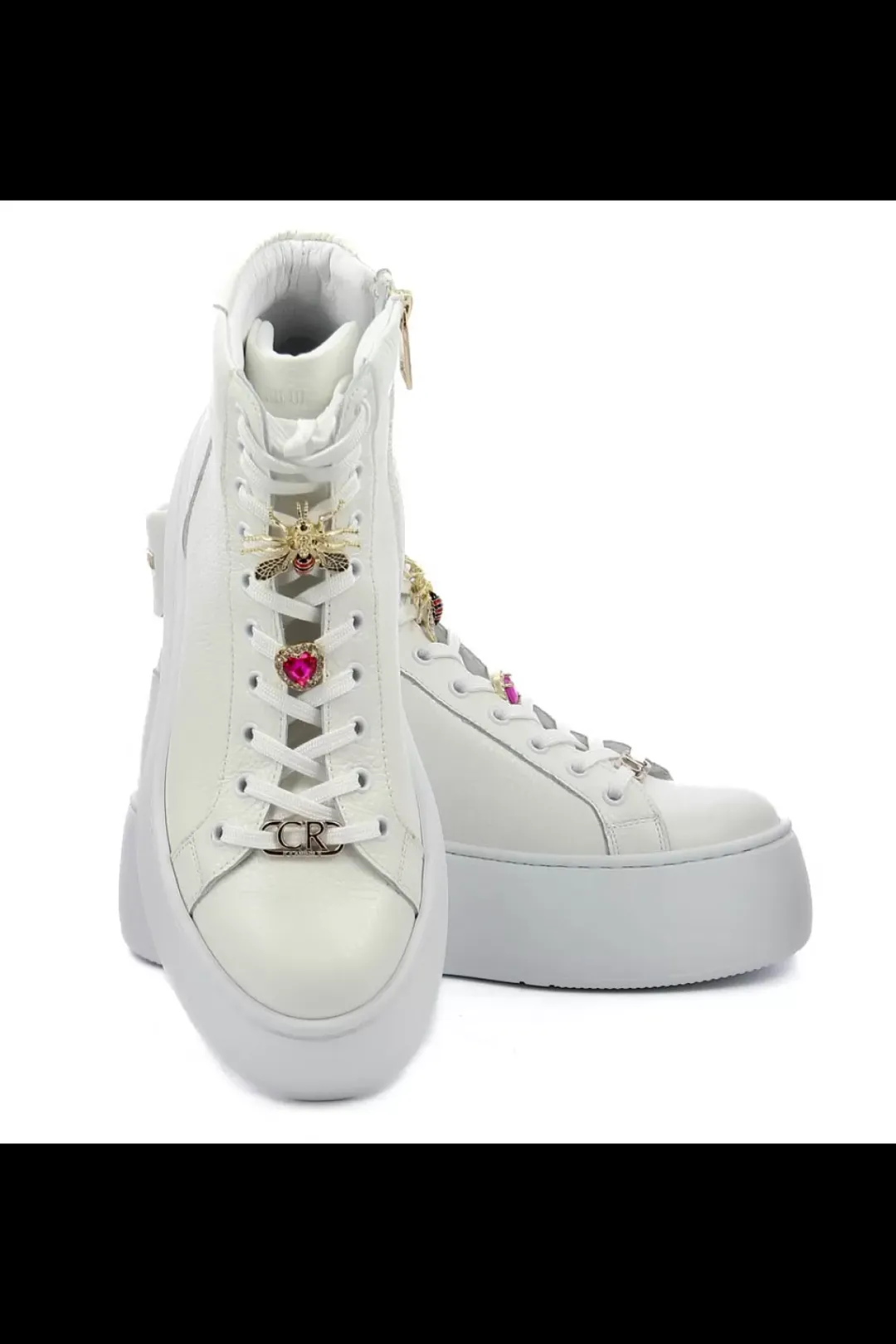 Damskie Carinii Skórzane Sneakersy Damskie | Na Platformie*Białe wysokie sneakersy --B9180-I81-000-000-G23