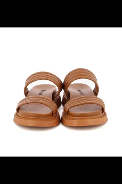 Damskie Carinii Skórzane Klapki Damskie | Na Platformie*Brązowe klapki damskie --B9983-558-000-000-000