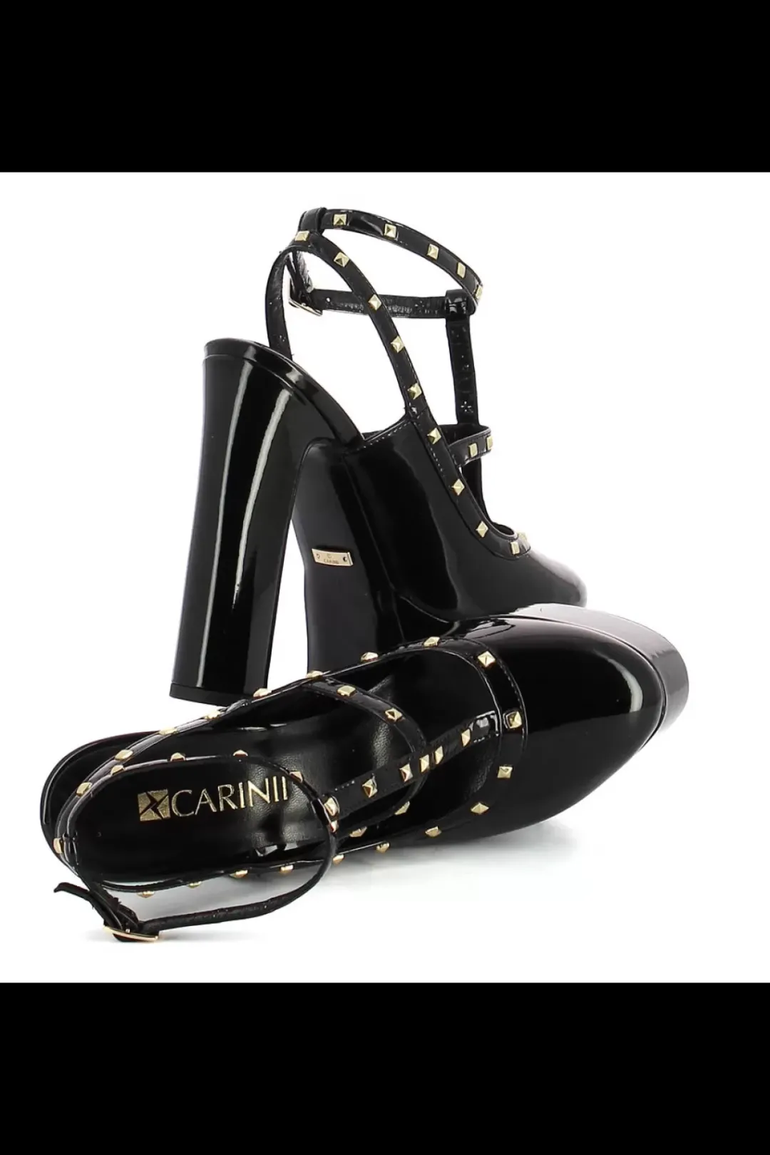 Damskie Carinii Czarne Półbuty Damskie | Eleganckie*Czarne czółenka na słupku --B9640-037-000-000-G17