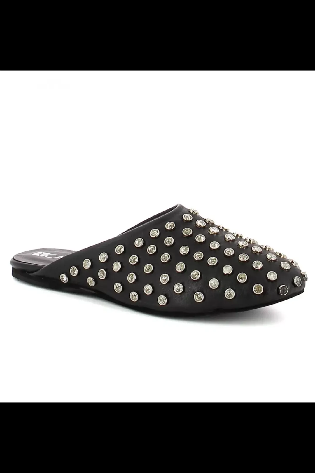 Damskie Carinii Skórzane Klapki Damskie | Eleganckie*Czarne klapki mule z kryształami --B9962-353-000-000-000