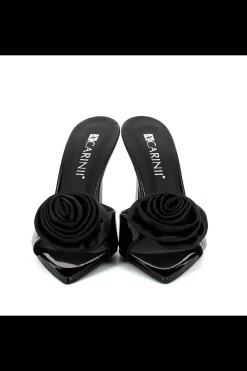 Carinii Na Obcasie | Eleganckie*Czarne klapki na obcasie z ozdobą --B10279-037-000-000-000