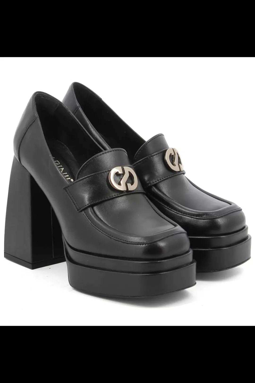 Damskie Carinii Czarne Półbuty Damskie | Eleganckie*Czarne mokasyny na obcasie --B9292-E50-000-000-G09