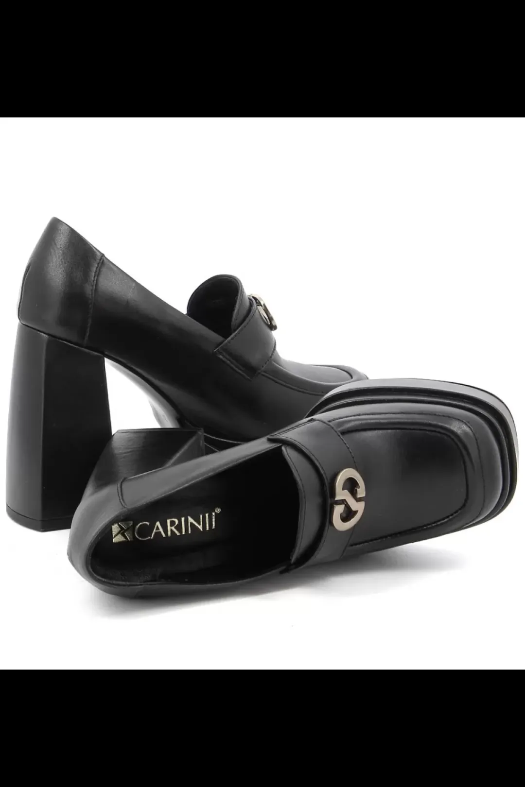 Damskie Carinii Czarne Półbuty Damskie | Eleganckie*Czarne mokasyny na obcasie --B9292-E50-000-000-G09
