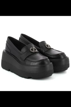 Damskie Carinii Czarne Półbuty Damskie | Eleganckie*Czarne mokasyny na platformie --B9385-J23-000-000-G36