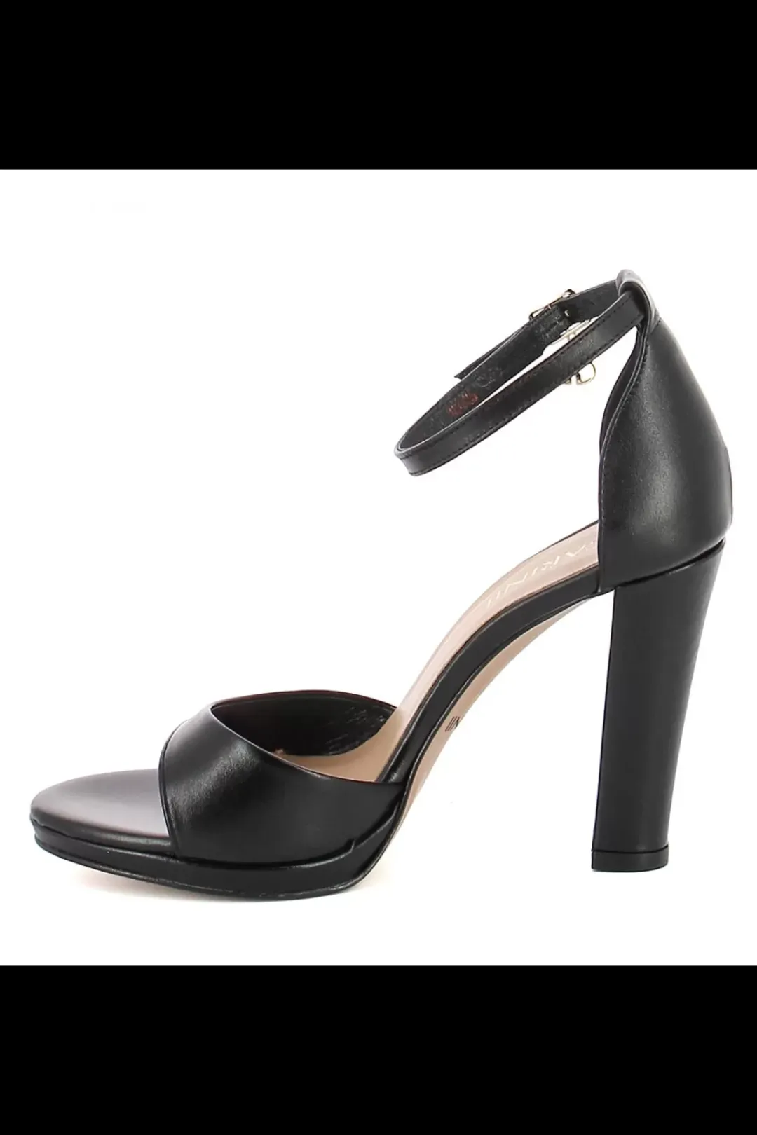 Damskie Carinii Skórzane Sandały Damskie | Na Obcasie*Czarne sandały na słupku --B8841-E50-000-000-F86