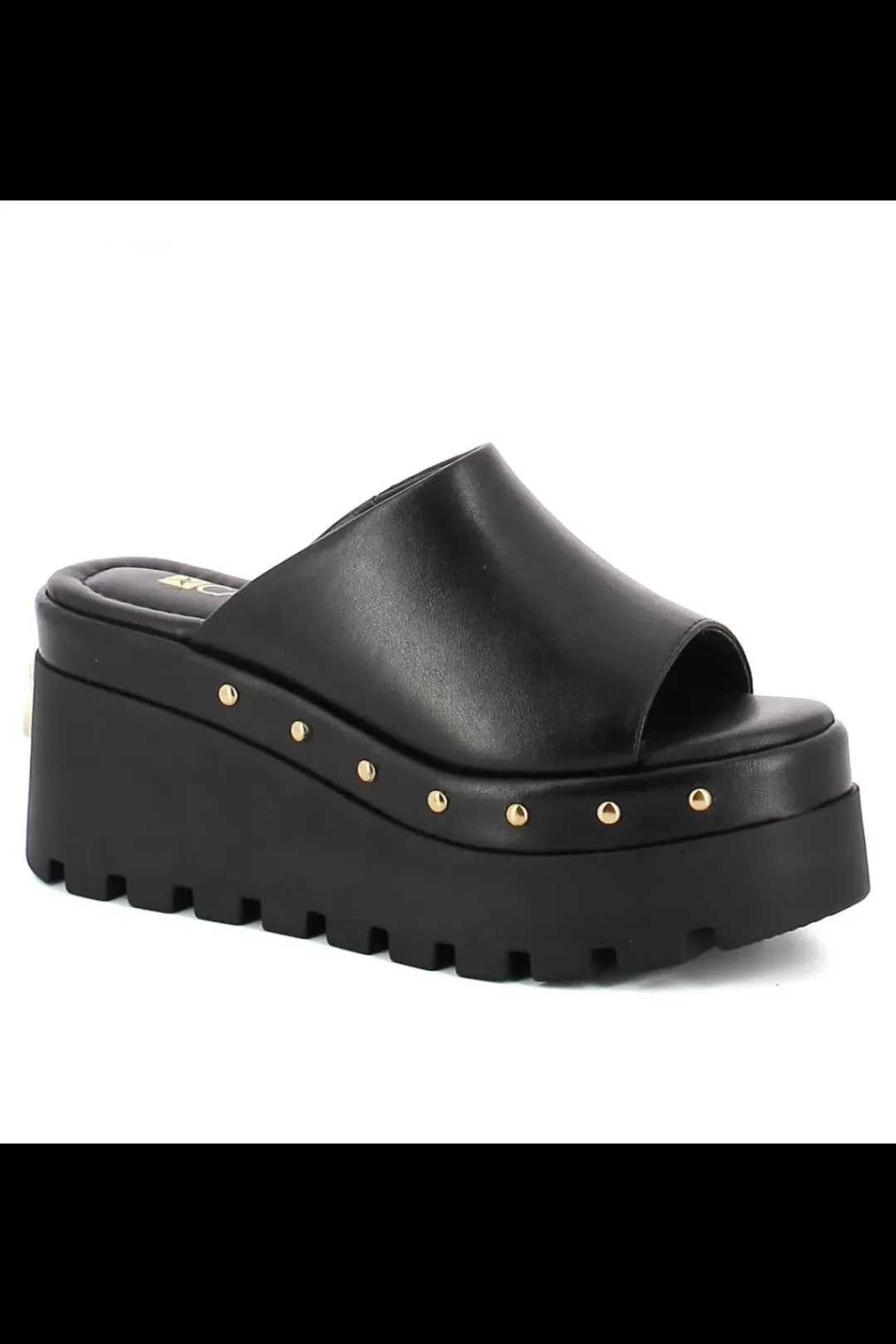 Damskie Carinii Skórzane Klapki Damskie | Eleganckie*Czarne skórzane klapki na koturnie --B9564-E50-000-000-G06