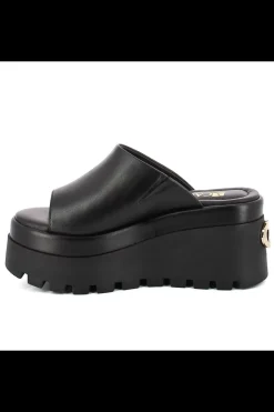Damskie Carinii Skórzane Klapki Damskie | Eleganckie*Czarne skórzane klapki na koturnie --B9564-E50-000-000-G06