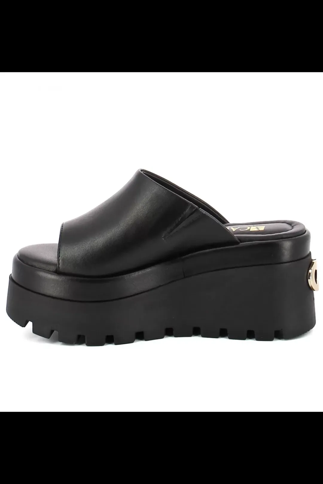 Damskie Carinii Skórzane Klapki Damskie | Eleganckie*Czarne skórzane klapki na koturnie --B9564-E50-000-000-G06