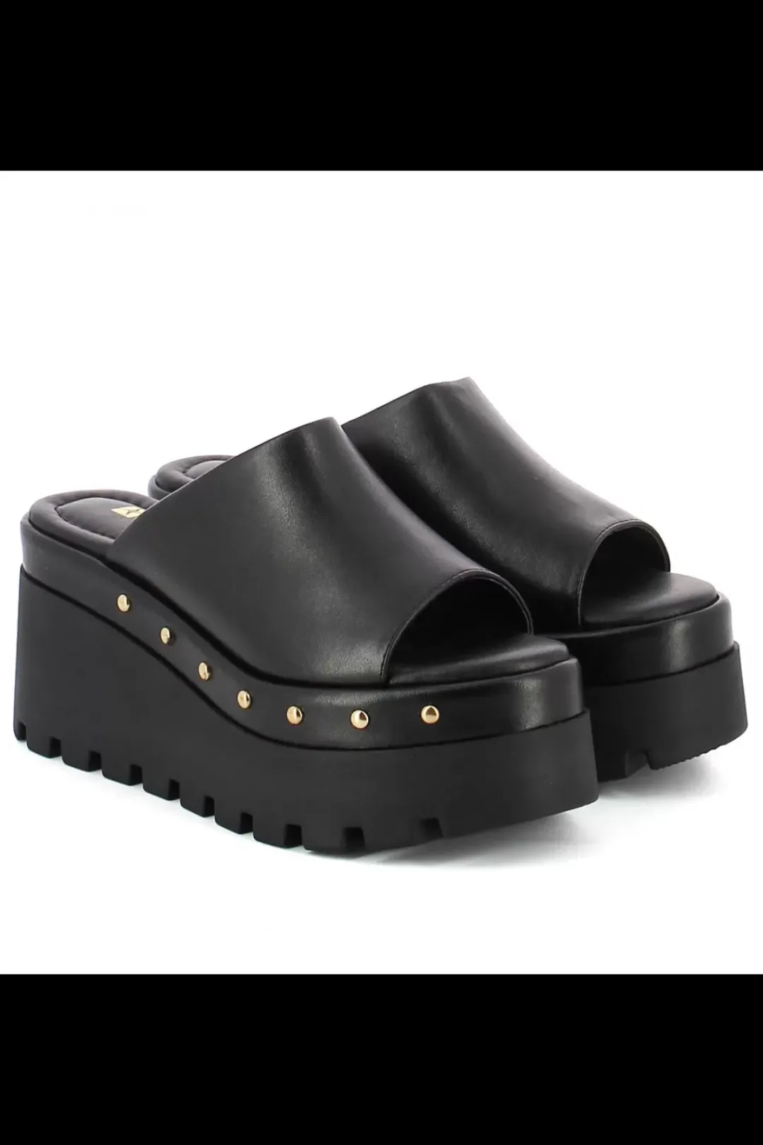 Damskie Carinii Skórzane Klapki Damskie | Eleganckie*Czarne skórzane klapki na koturnie --B9564-E50-000-000-G06