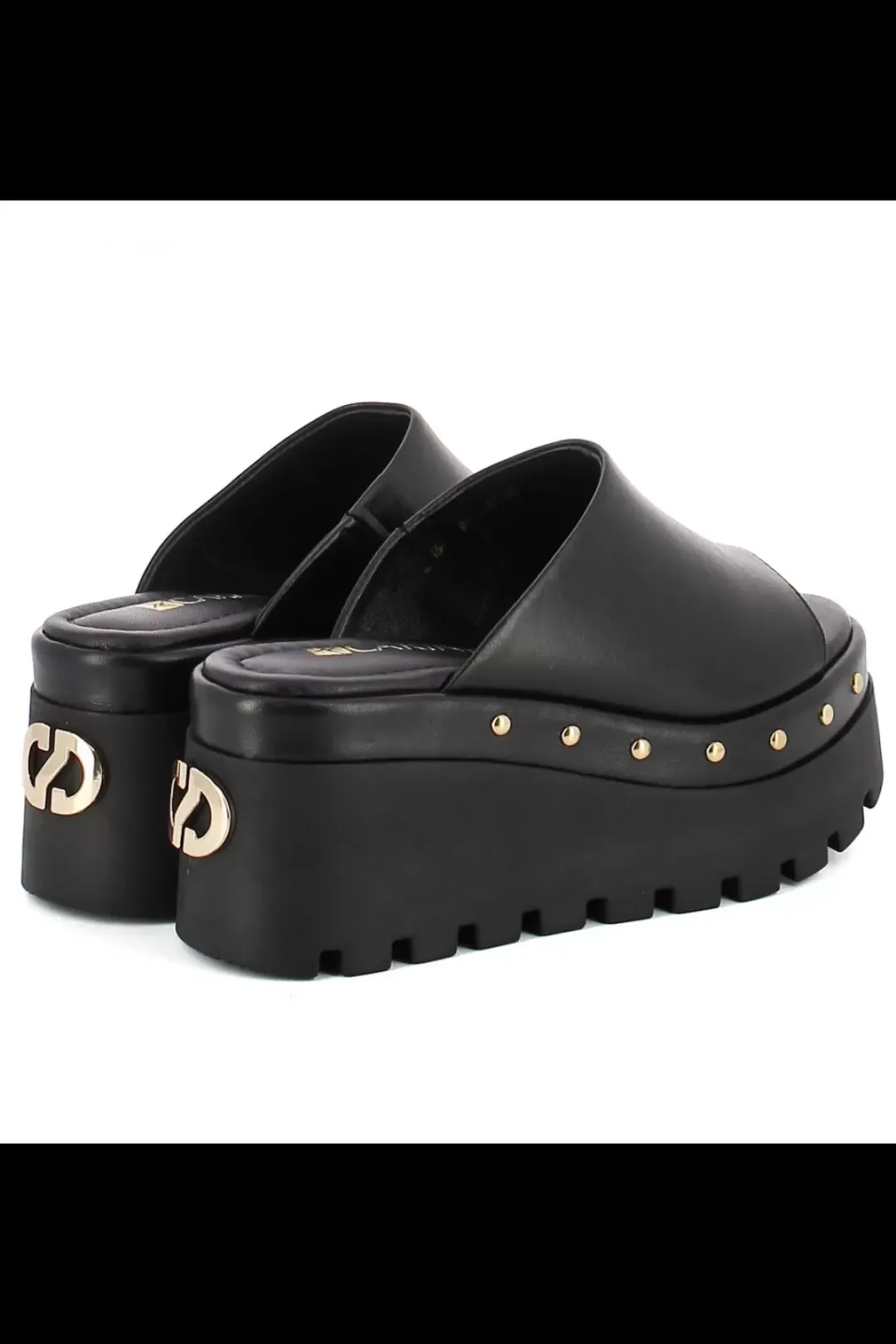 Damskie Carinii Skórzane Klapki Damskie | Eleganckie*Czarne skórzane klapki na koturnie --B9564-E50-000-000-G06