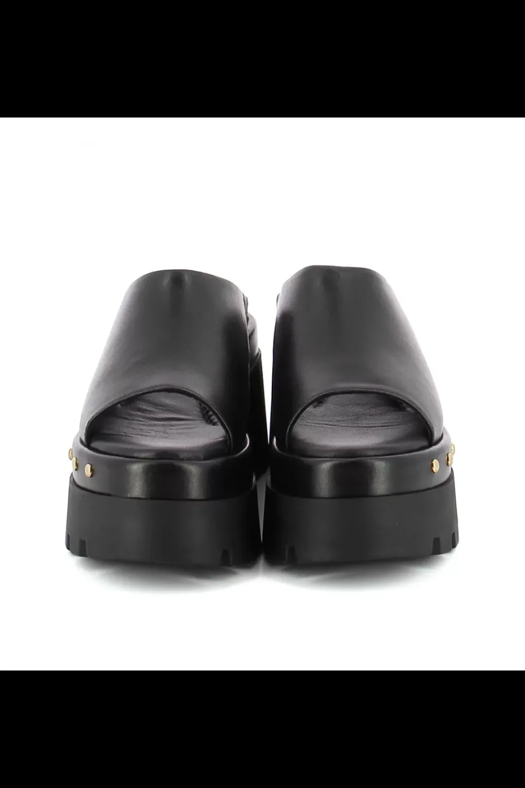 Damskie Carinii Skórzane Klapki Damskie | Eleganckie*Czarne skórzane klapki na koturnie --B9564-E50-000-000-G06