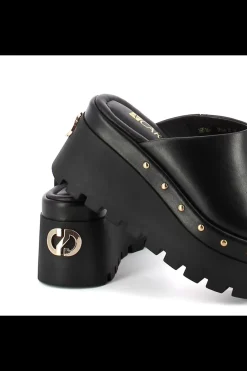 Damskie Carinii Skórzane Klapki Damskie | Eleganckie*Czarne skórzane klapki na koturnie --B9564-E50-000-000-G06