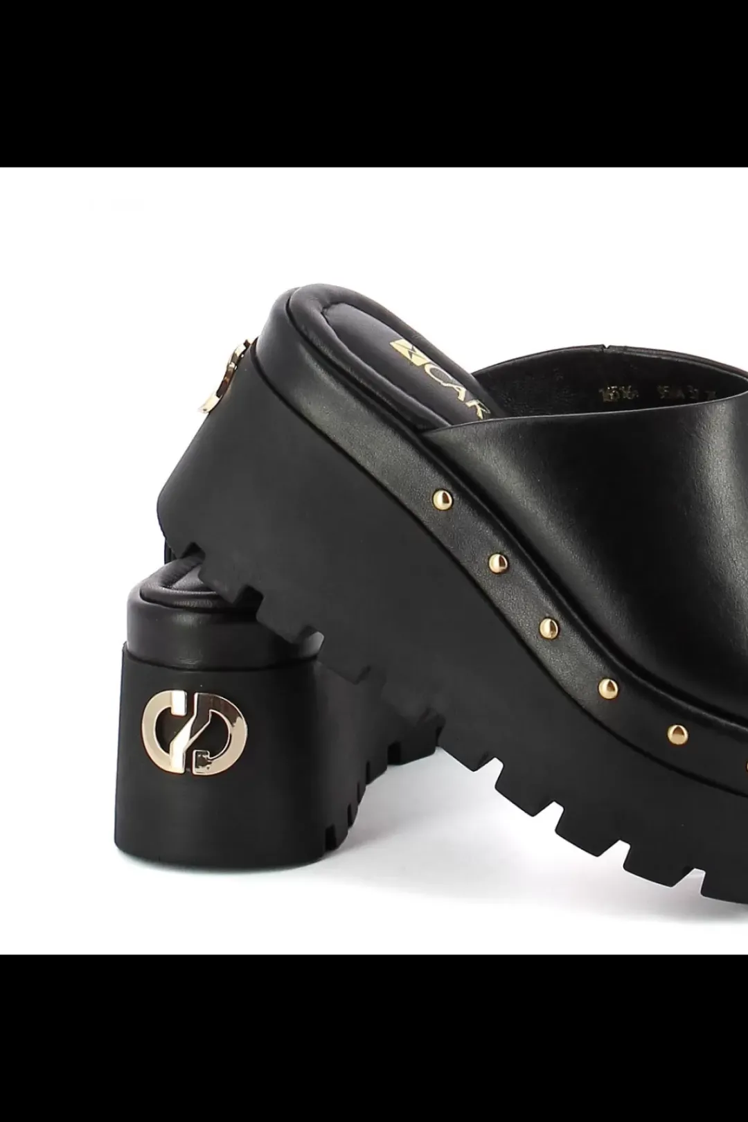 Damskie Carinii Skórzane Klapki Damskie | Eleganckie*Czarne skórzane klapki na koturnie --B9564-E50-000-000-G06