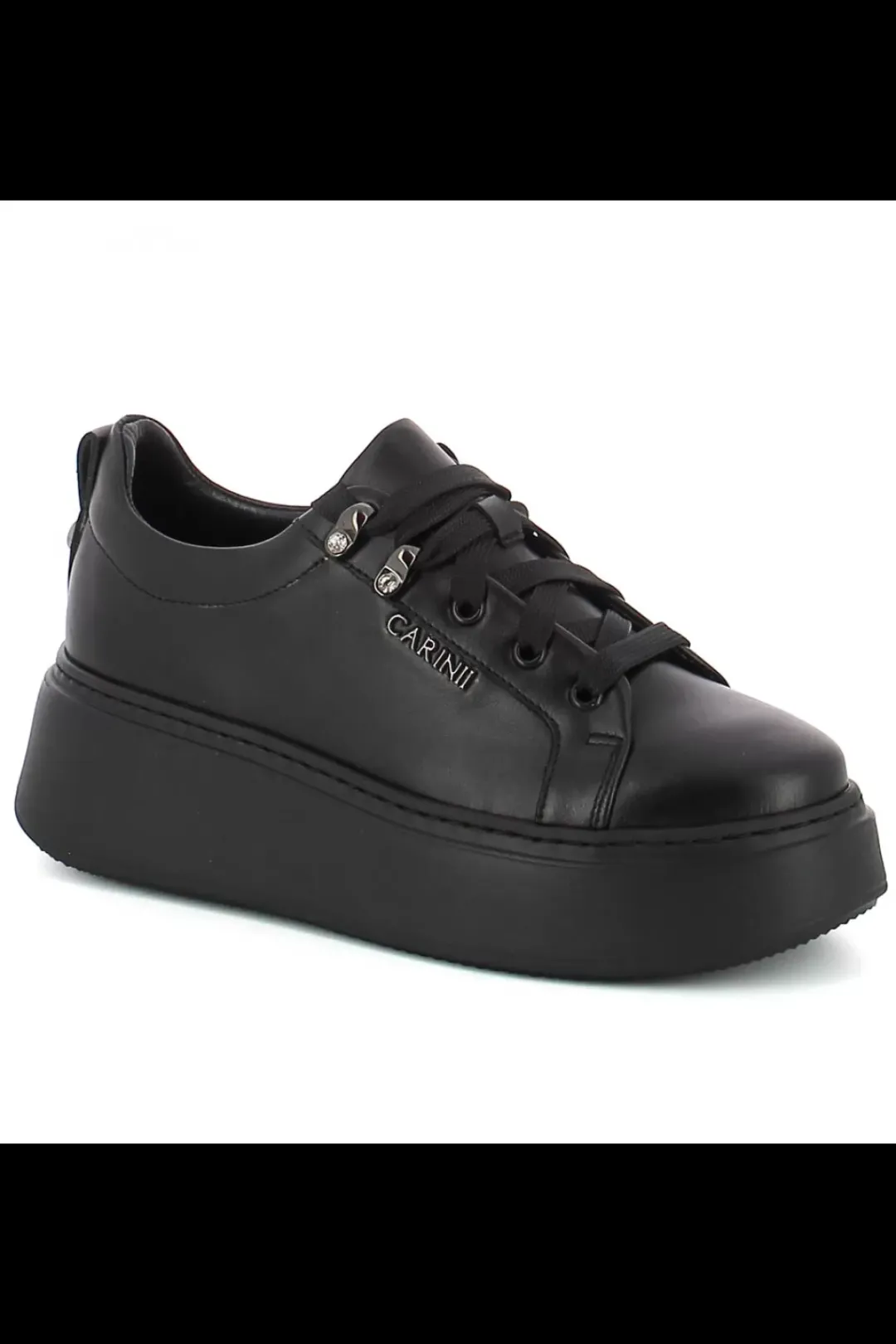 Damskie Carinii Skórzane Sneakersy Damskie | Na Platformie*Czarne skórzane sneakersy --B8939-E50-000-000-F69