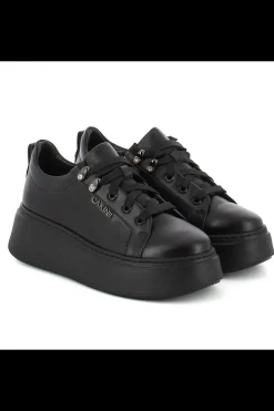 Damskie Carinii Skórzane Sneakersy Damskie | Na Platformie*Czarne skórzane sneakersy --B8939-E50-000-000-F69