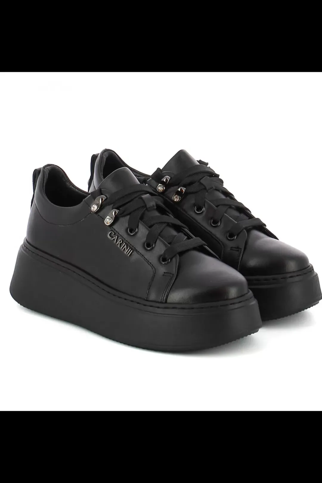 Damskie Carinii Skórzane Sneakersy Damskie | Na Platformie*Czarne skórzane sneakersy --B8939-E50-000-000-F69