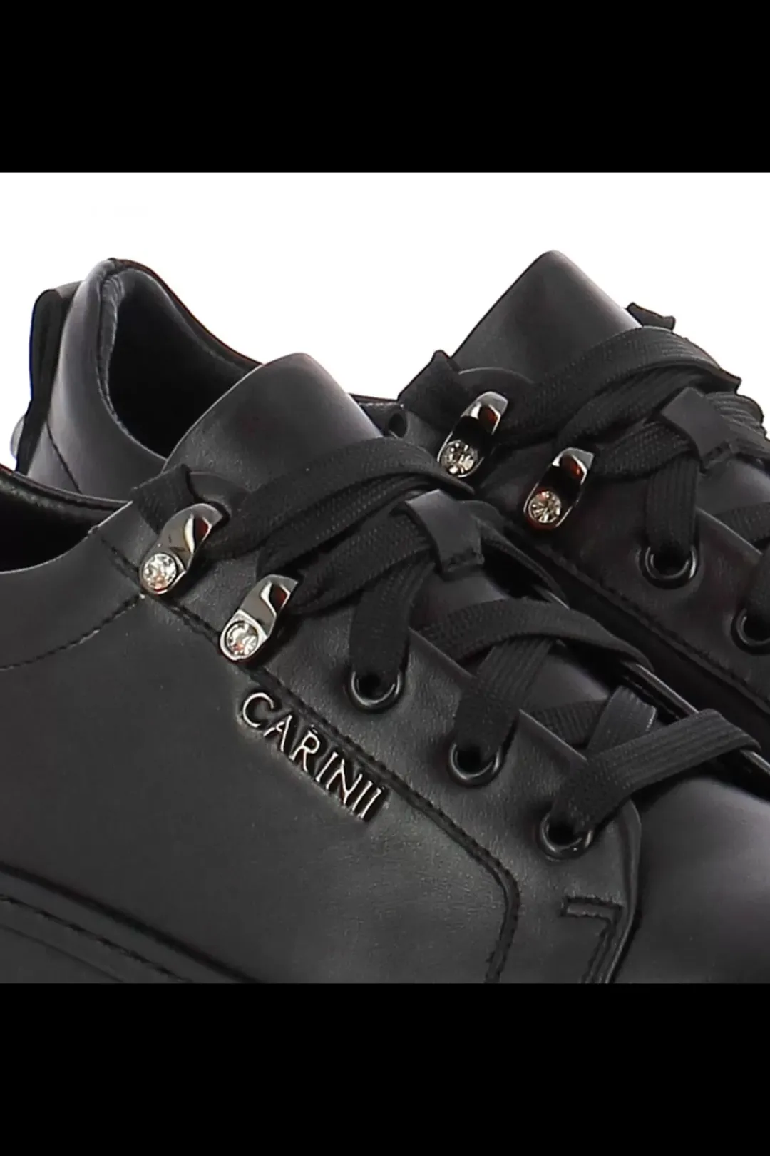 Damskie Carinii Skórzane Sneakersy Damskie | Na Platformie*Czarne skórzane sneakersy --B8939-E50-000-000-F69