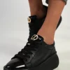 Damskie Carinii Skórzane Sneakersy Damskie | Czarne Sneakersy Damskie*Czarne sneakersy lakierowane --B10223-E50-000-000-000