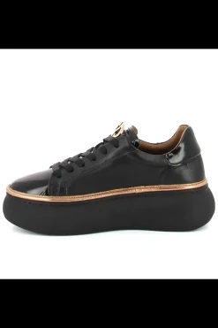 Damskie Carinii Skórzane Sneakersy Damskie | Czarne Sneakersy Damskie*Czarne sneakersy lakierowane --B10223Z-E50-000-000-000